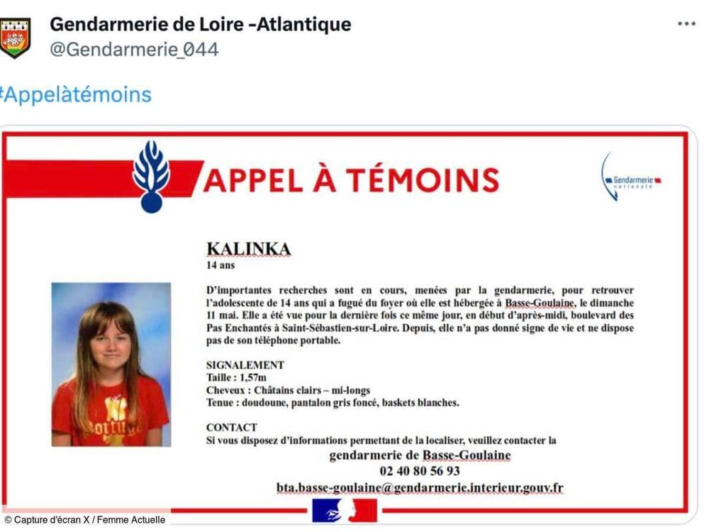 Disparition inquiétante de Kalinka, 14 ans : la gendarmerie de Loire-Atlantique lance un appel à témoins pour la retrouver