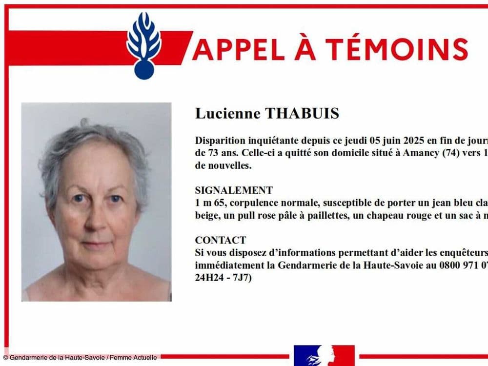 Disparition inquiétante de Lucienne Thabuis, 73 ans, en Haute-Savoie