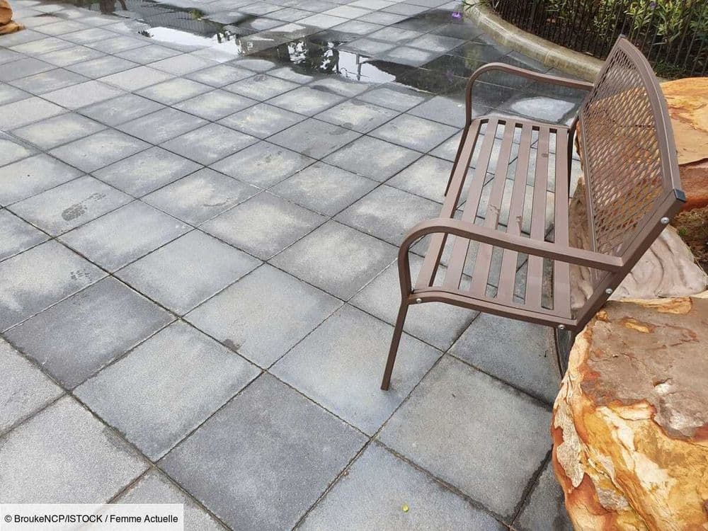Cet objet pour nettoyer les pavés d'une terrasse extérieure noircie